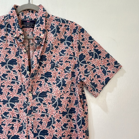 VINEYARD VINES MENS SLIM FIT TUCKER SHIRT SHORT SLEEVE PINK FLORAL Sz M - Picture 6 of 11